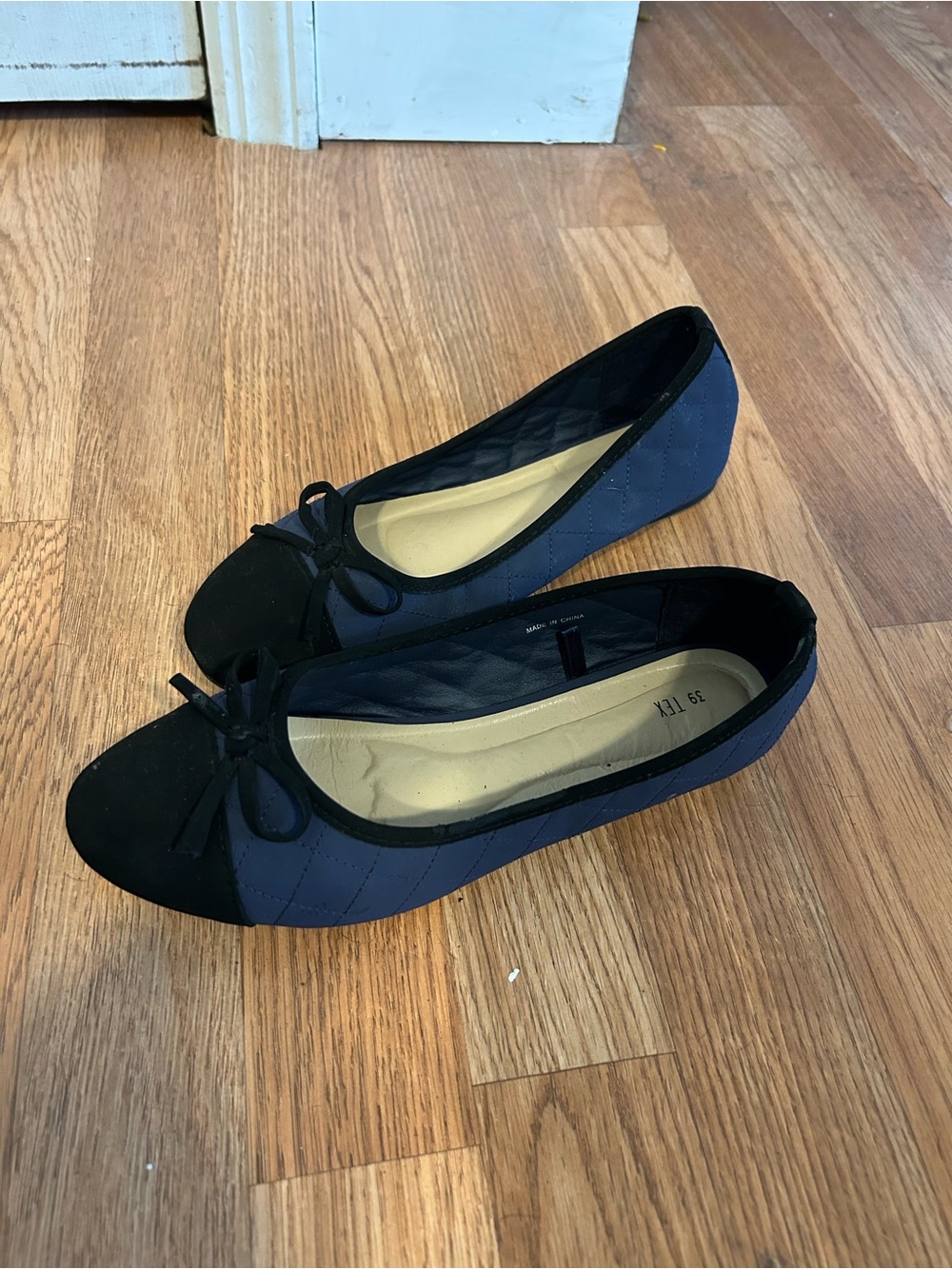 Quilted Navy and Black Bow Ballet Flats